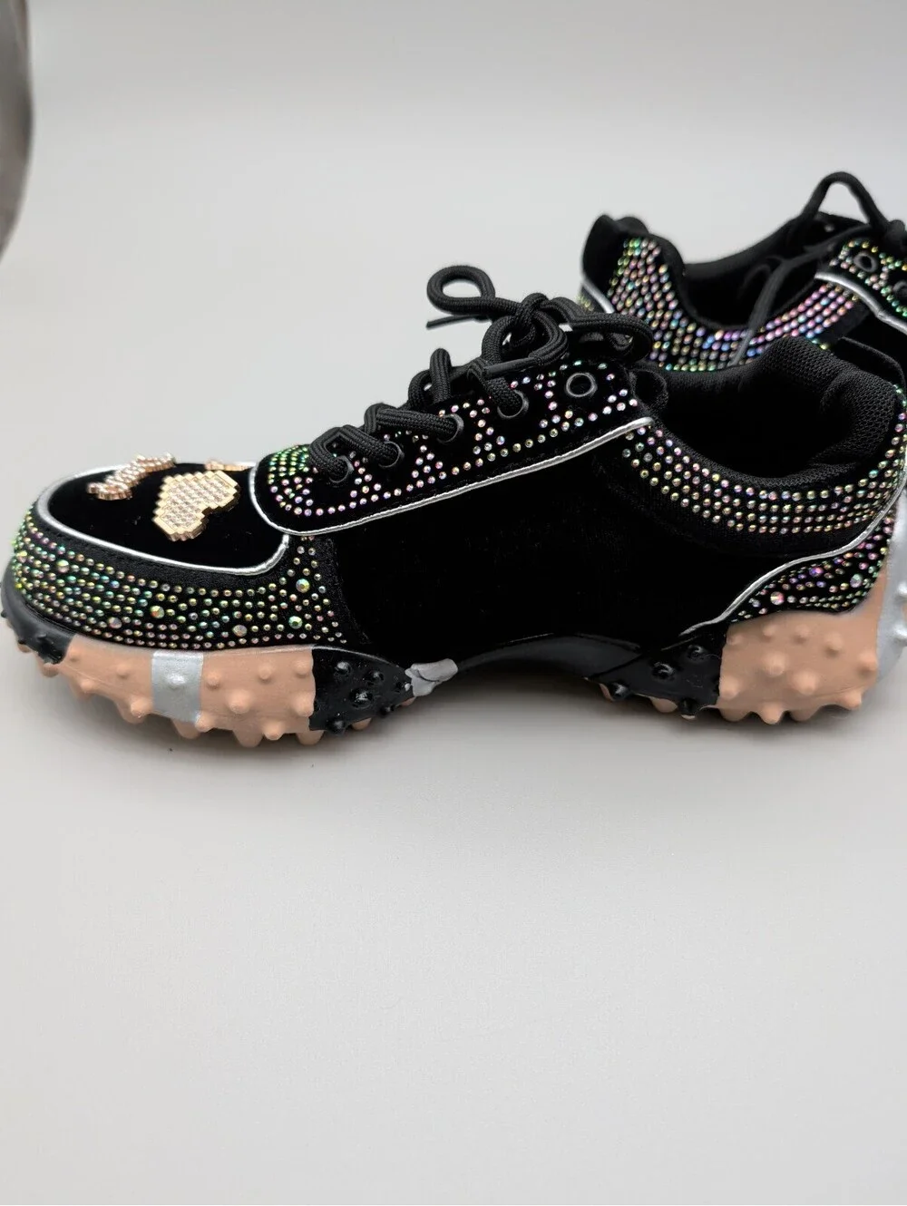 Black Embellished Fashion Sneakers with Chunky Studded Soles EU42 US10.5